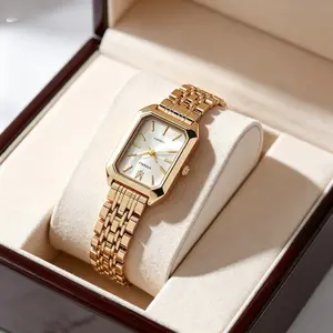 Premium Gold-Tone Watch （Gold & White Watch with Gift Box） | White Dial with Polished Stainless Steel Bracelet