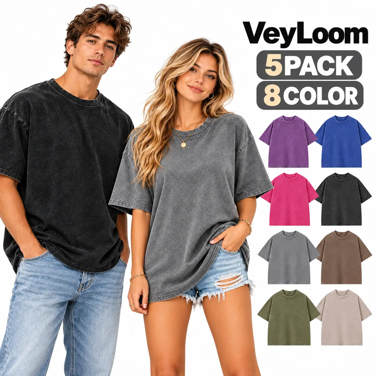 5-Pack Vintage Washed T-Shirts| 100% Cottont-shirt,Casual Wear/Everyday Tops，Party Wear，Relaxed Unisex Short-Sleeve Design, Soft Everyday Comfort, 8 Stylish Colors and 5 Mix-and-Match Options for Casual Outfits, Travel, Weekends and Layering