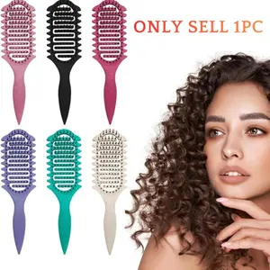 [6-piece set] Vented Curl-Defining Brush for Curly, Wavy & Coily Hair, Airflow Comb for Fast Drying, Curl-Enhancing & Edge Lift, Lightweight Detangling Brush for Wet & Dry Hair, Ideal for Travel, Home and Salon, Hair Styling Comb, Detangling Hairbrush