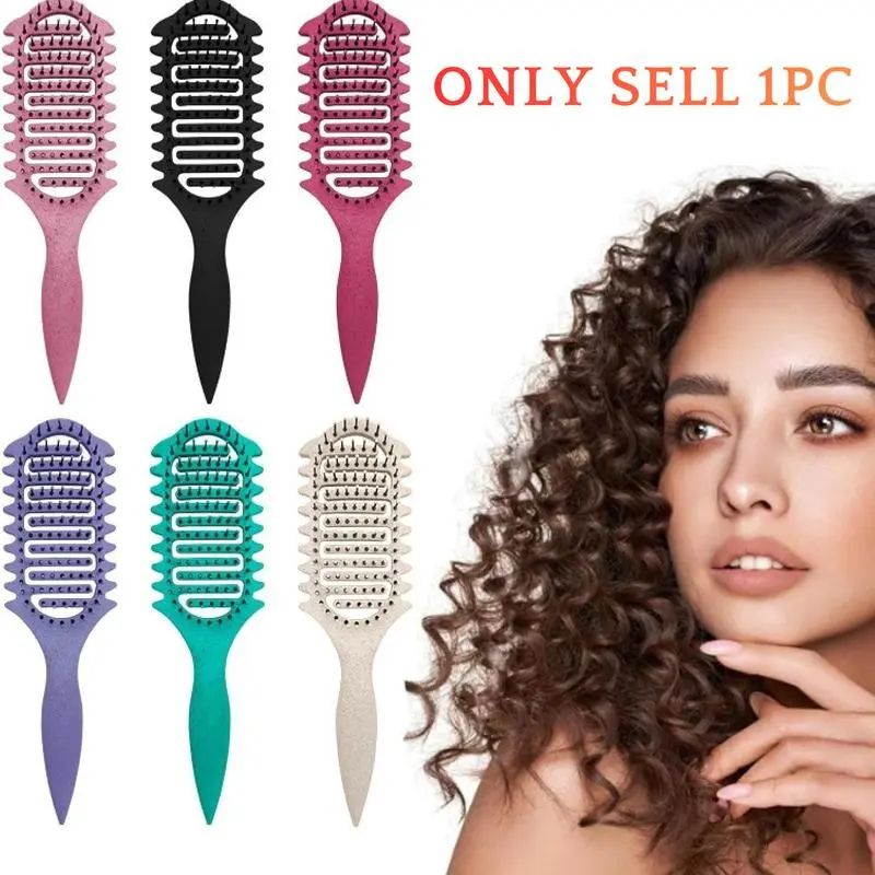 [6-piece set] Vented Curl-Defining Brush for Curly, Wavy & Coily Hair, Airflow Comb for Fast Drying, Curl-Enhancing & Edge Lift, Lightweight Detangling Brush for Wet & Dry Hair, Ideal for Travel, Home and Salon, Hair Styling Comb, Detangling Hairbrush