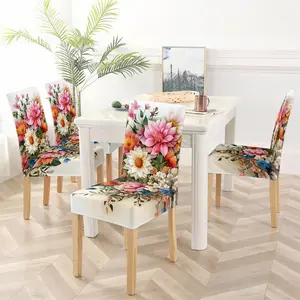 Fashionable and vibrant floral pattern printed chair cover, easy to install and detachable chair cover, suitable for all seasons, suitable for kitchen, living room, dining room, and office chairs, as well as home decoration chair cover, Chair Slipcover