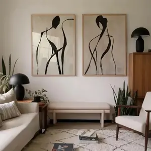 2 pieces Abstract Black Line Artwork Simple Modern Figure Black Beige Canvas Painting Living Room Wall Decor Modern Home Decor HD Giclee Wall Poster Flat Anti-Wrinkle Art Canvas Color Accurate Reproduction Hanging Painting Framed and Unframed Options