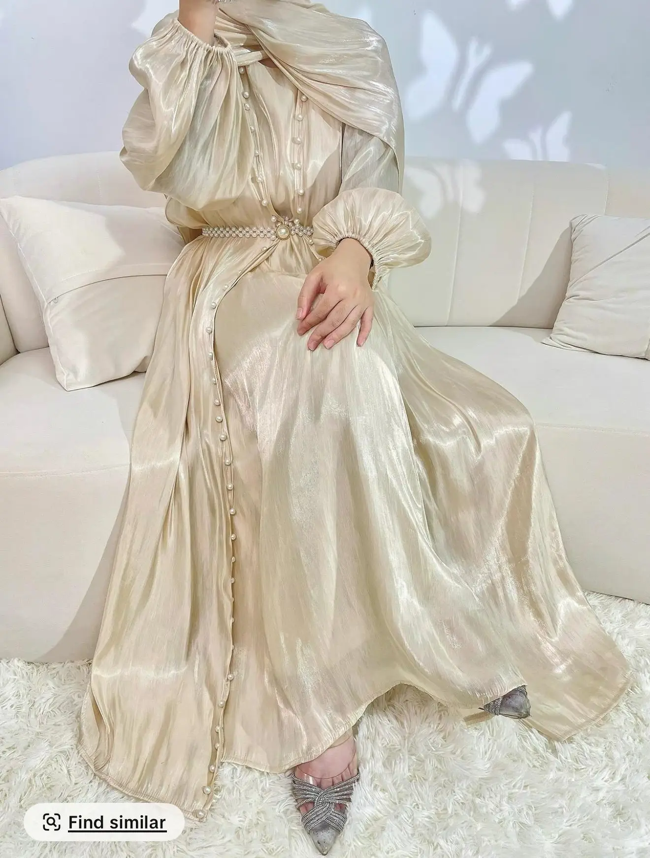 LX02 Eid abaya/ramadan abaya/ Eid dresses Lantern Sleeve Lux Radiance Four-Piece Satin Abaya long dress