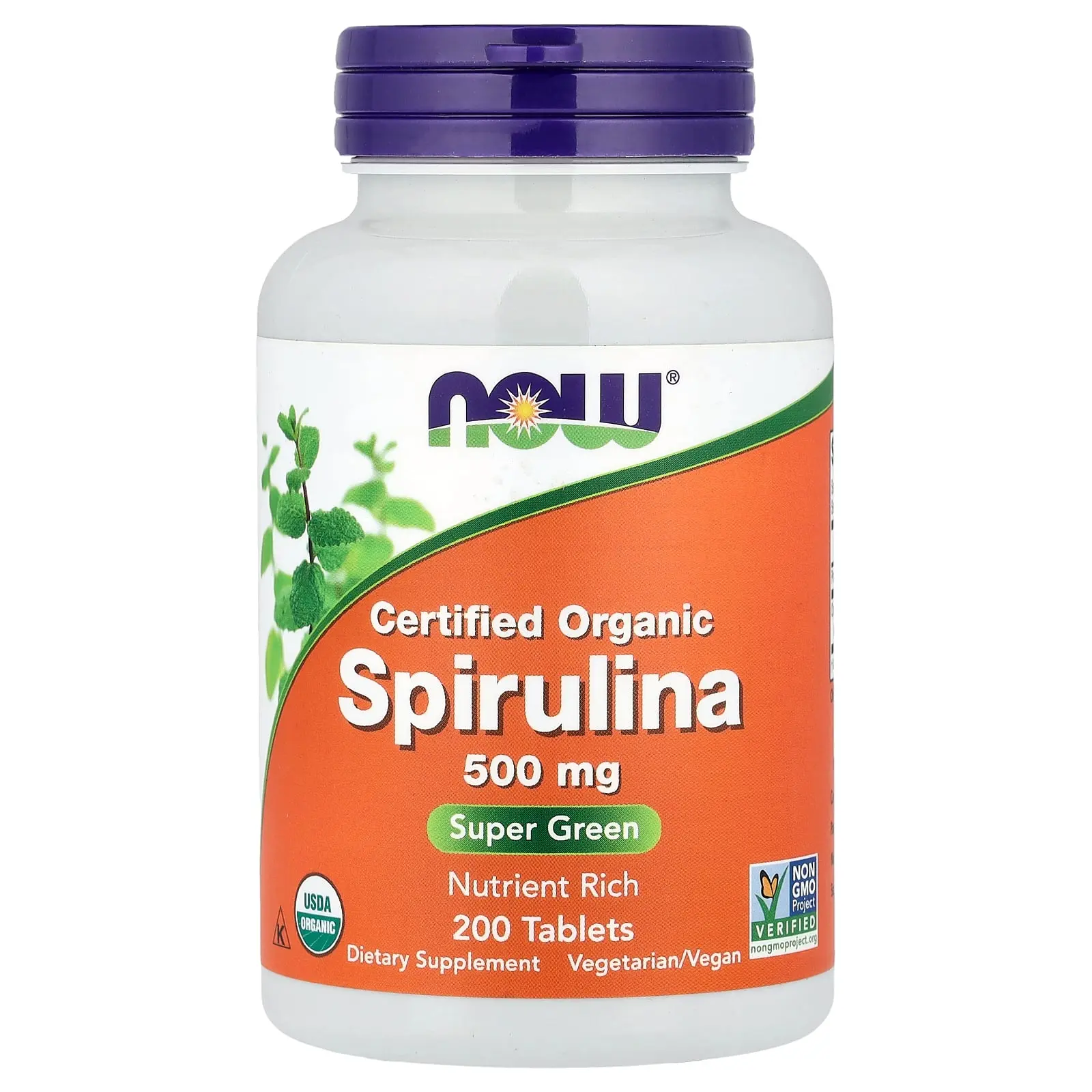 NOW Foods Certified Organic Spirulina, 500 mg, 200 Tablets