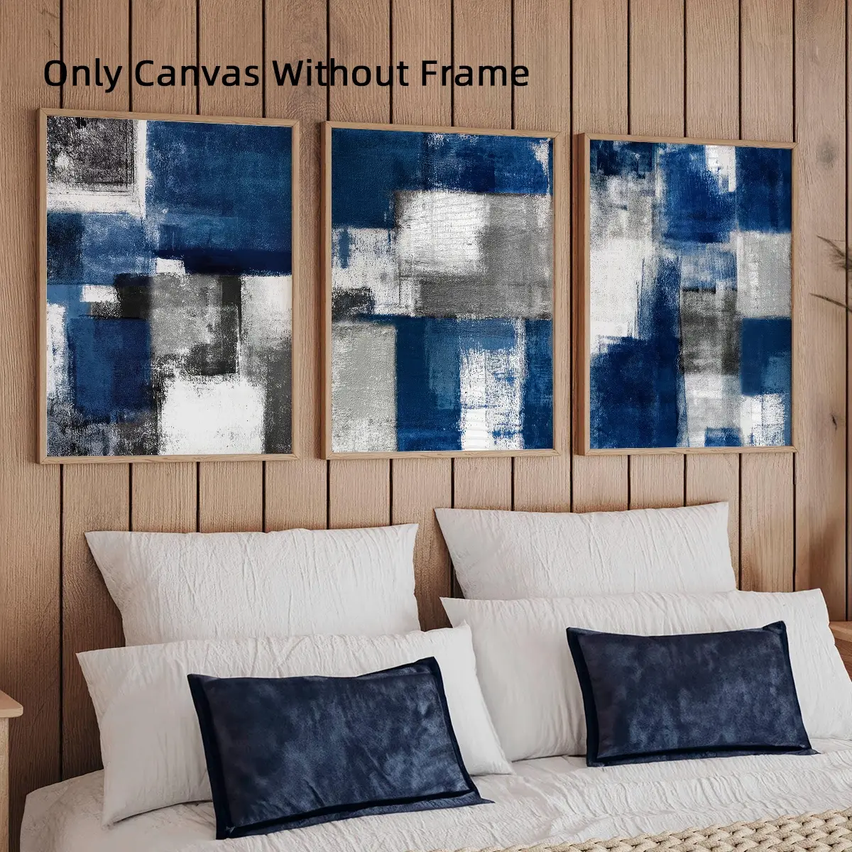3Pcs Optinal Frame Blue and Gray Abstract Canvas Posters, Abstract Design, Scandinavian Modern Wall Art, Wooden Wall Art, Aesthetic Room Decor, Artwork Wall Painting For Gift, Wall Decor For Living Room, Bedroom, Home And Dormitory Decoration