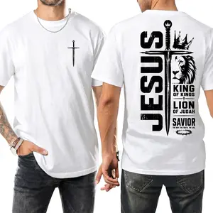 Men's Jesus King Of Kings Print Round Neck T-Shirt - 100% Cotton Breathable Fabric, Relaxed Fit Short Sleeve Casual Summer Top for Church & Daily Wear