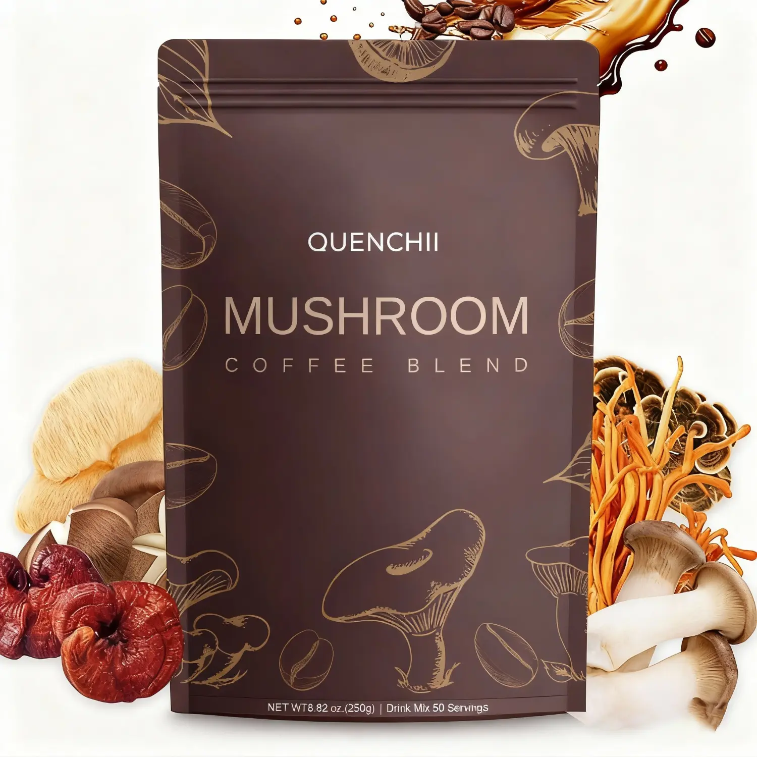 Quenchii 10 Mushroom Coffee Blend, Smooth Adaptogenic Brew for your Daily Focus Ritual, Rich Flavor Functional Mushroom Mix, 50 Servings