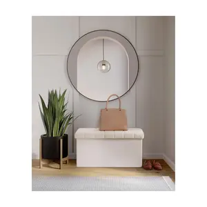 Seville Classics White Boucle Storage Bench Ottoman