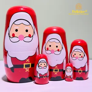 1 Set Russian Nesting Dolls, Santa Claus Matryoshka Dolls, Wooden Educational Toys for Kids, Crafts & Collectible Souvenirs, Ideal Gifts for Christmas Halloween Easter Thanksgiving Valentine's Day Ramadan New Year Birthday Party Wedding.