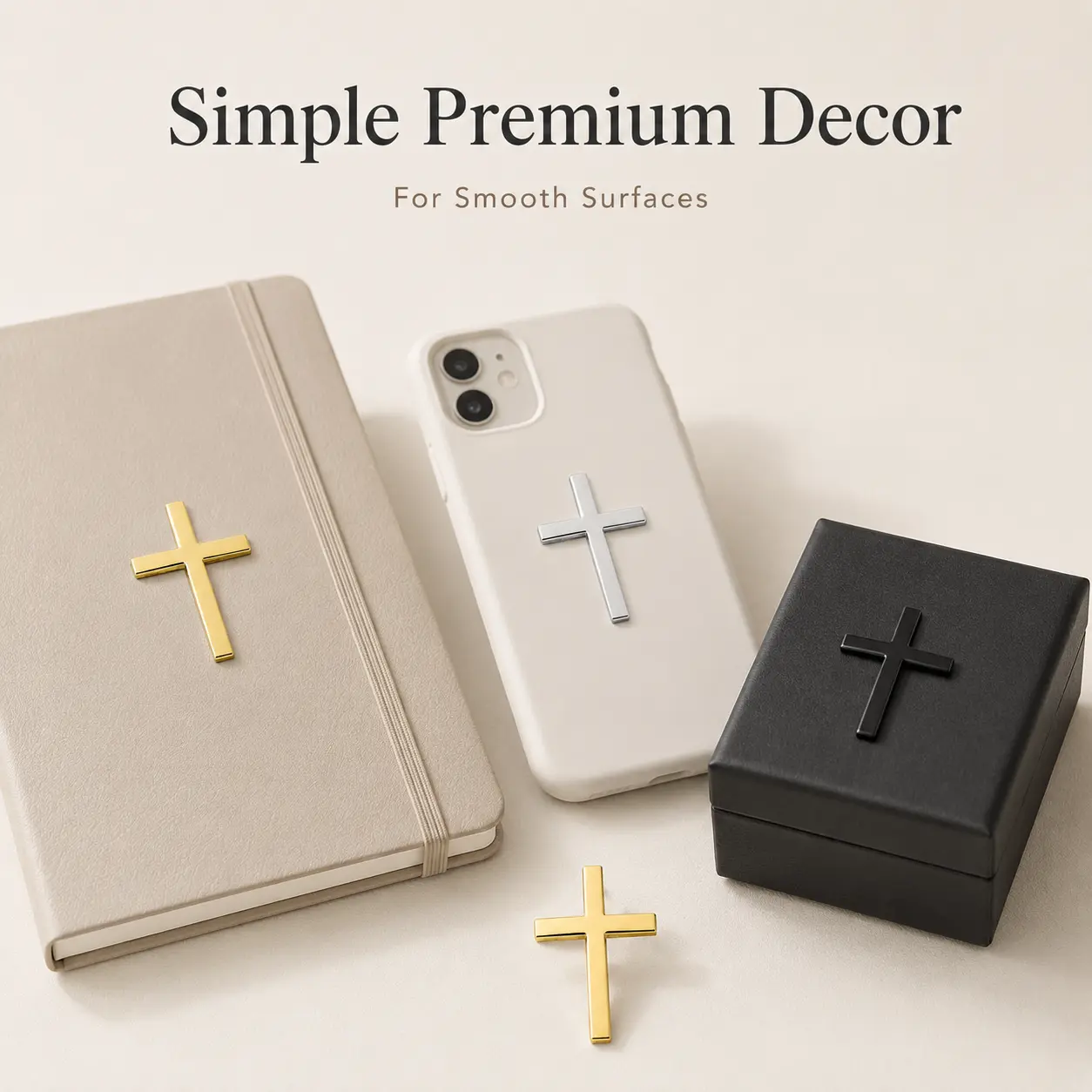 10PCS Polished Metal 3D Cross Car Stickers - Zinc Alloy Religious Faith Symbol, Surface Decor for Compact Smartphones/Cellphone Cases, Catholic Gift for Church Events