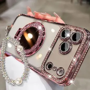 Phone Cases for iphone 17 Pro Max 16 15 14 13 12 Pro Max Sparkling Diamond Phone Case Sparkling Diamond Women's Phone Case with Mirror & Stand for iPhone 17 Pro Max