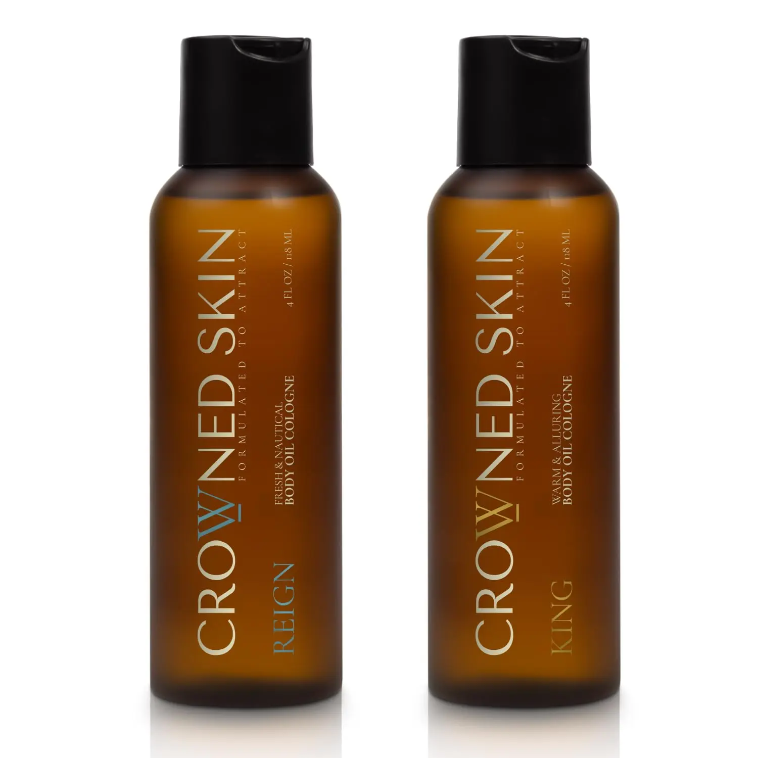 Crowned Skin King Body Oil & Reign Body Oil Set - Nourishing Body Oil with Aroma - Lightweight & Scented Formula - 110 ml Each