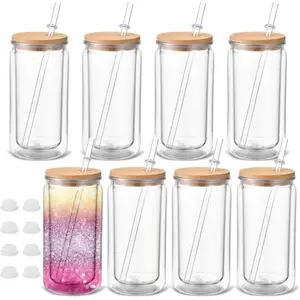 8 Pack Snow Globe Tumbler, 16 Oz Double Can Reusable Snow Globe Cups with Lid,Durable Snowglobe Tumbler for Glitter DIY Crafts, Home Decor, Personalized Gifts & Daily Use