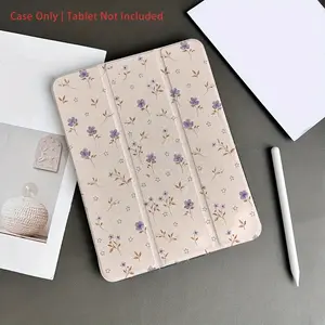 Light apricot and violet floral pattern, adjustable stand and pen holder, foldable non-slip TPU protective case, suitable for Samsung, iPad mini, iPad Air, iPad Pro/iPad 10th and 11th generation iPads.