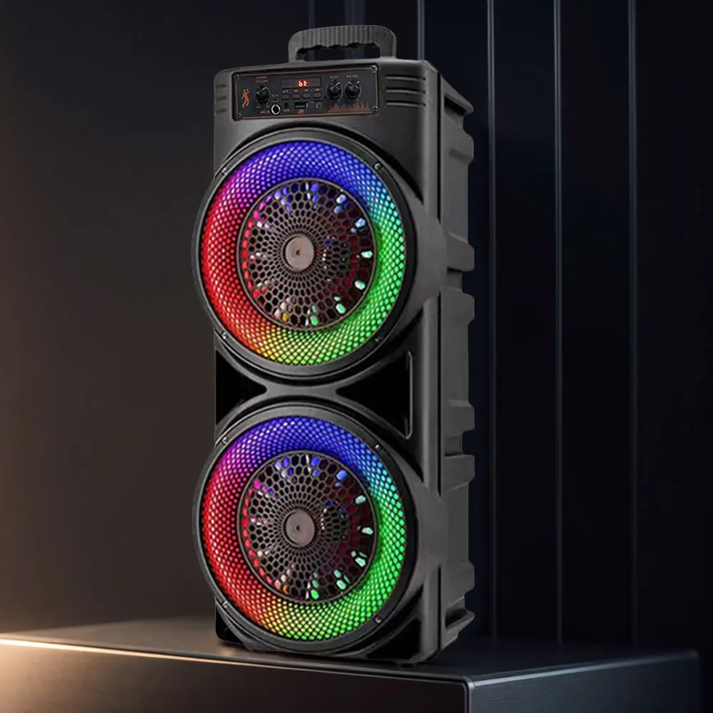 Portable Karaoke Boombox Speaker Device for Sports & Outdoor Coaches' Gear - 8.5-in Dual Plastic Subwoofers, Deep Bass, Wireless Bluetooth, Wired Cable, RGB LED Light, Remote, Included Mic, Smartphone/Tablet Compatibility, Streaming, Charging Function, St