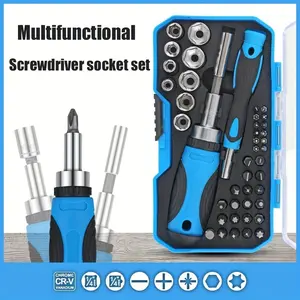 44 Piece High Carbon Steel Ratchet Screwdriver Bit Set Magnetic Multi Function Compact Tool Kit for DIY Home Garage Workshop Projects