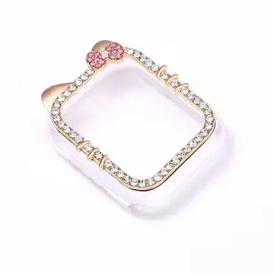 Rhinestone Cat Bumper Frame, Scratch Resistant Case Compatible with Apple Watch S7 To S11, Cute Light Decorative Shell for Daily Casual Wear (No watch)