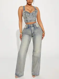 Chasing A Dream Embellished Stretch Straight Leg Jeans - Vintage Wash