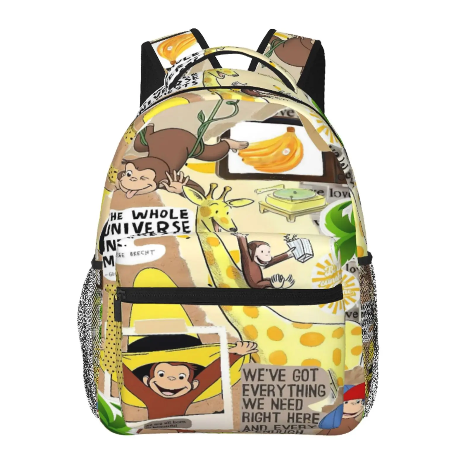 Curious George All-Over Print Backpack Large Capacity Curious George Outdoor Daypack for Hiking Field Trips Daily Commute, Cartoon Casual Curious George Merch Laptop School Bag for Teens Adults & Gift Giving