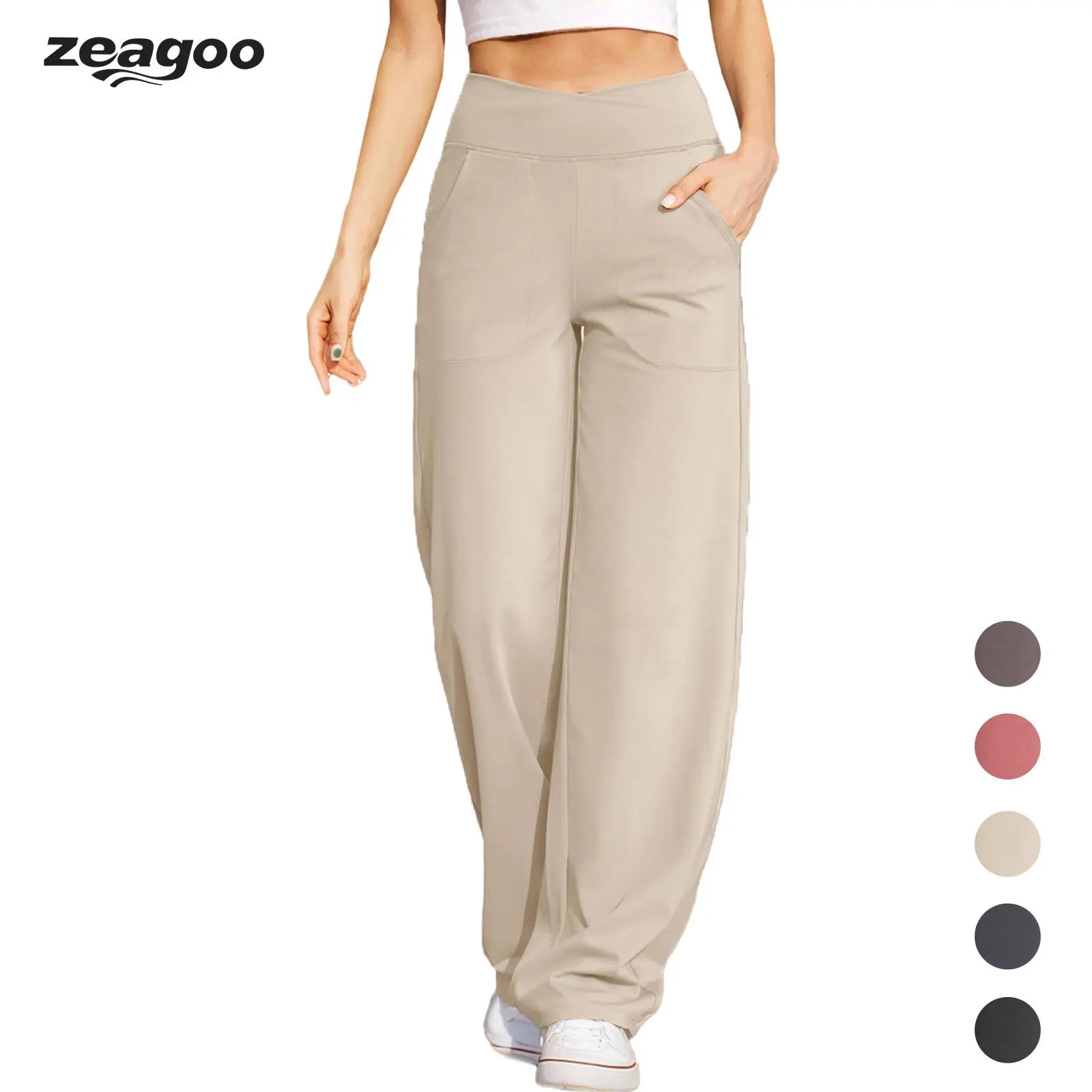Zeagoo Yoga Sweatpants Women Loose Wide Leg Pants with Pockets High Waisted Sweatpants Stretch Casual Lounge Pants New Spring 2025 Fitness Trousers