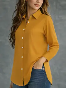 Solid color shirt, long-sleeved women's top, comfortable and casual top, suitable for everyday wear.