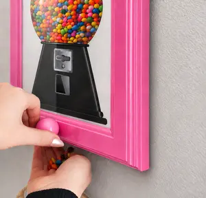 Candy Dispenser Photo Frame, Handy Wall Candy Frame, Wall Mounted Candy Dispenser For Candies, Nuts, Creative Bubble Gum Machine for Home Decor, Office Desktop (Pink) Decoration