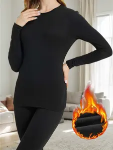 Women's Warm Fleece Lined Long Sleeve Top, Winter Inner Layer Base Tee, Ideal for Cold Weather & Outdoor Activities