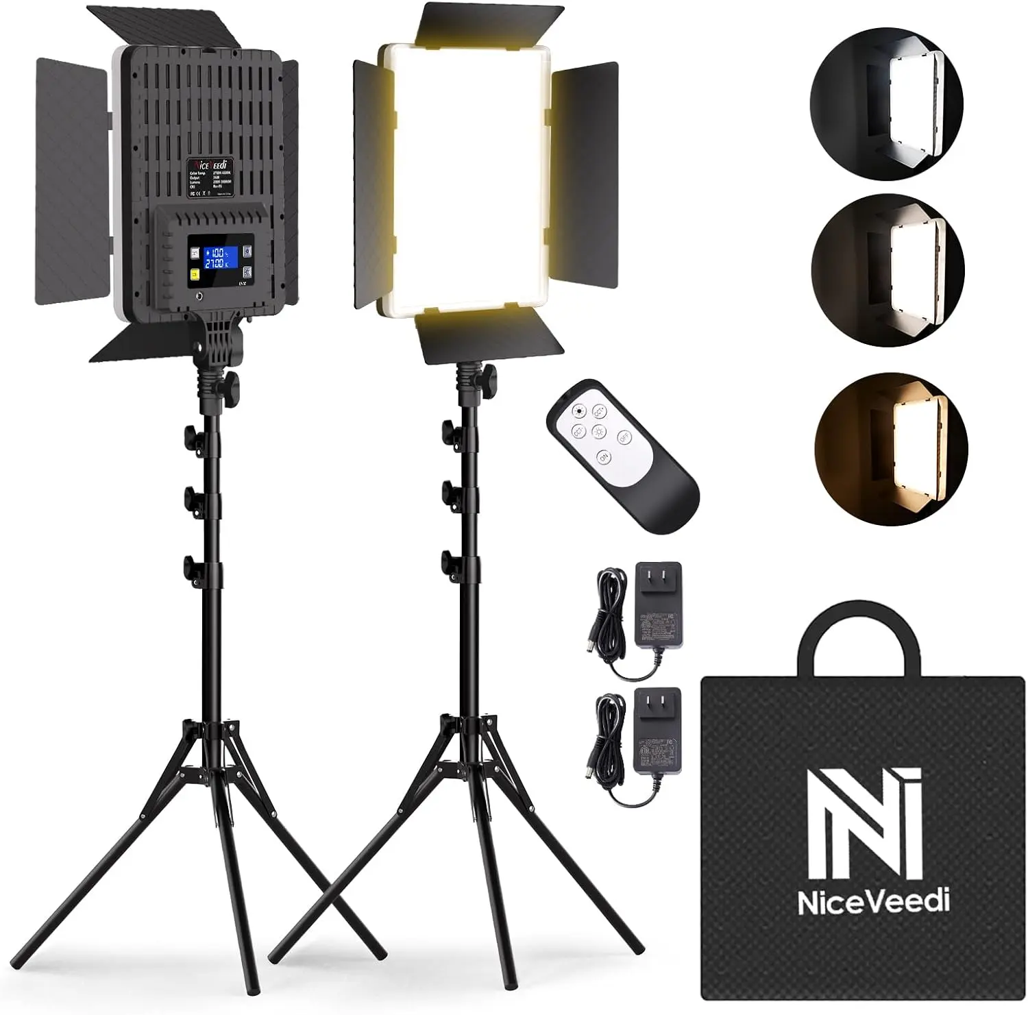 NiceVeedi 2-Pack Photography Lighting Kit, 36W Bi-Color Studio Lights 2700-6500K CRI 95+, Dimmable LED Video Light Kit with Remote Control & 72” Tripod Stand, Lighting for Video Recording/Photography