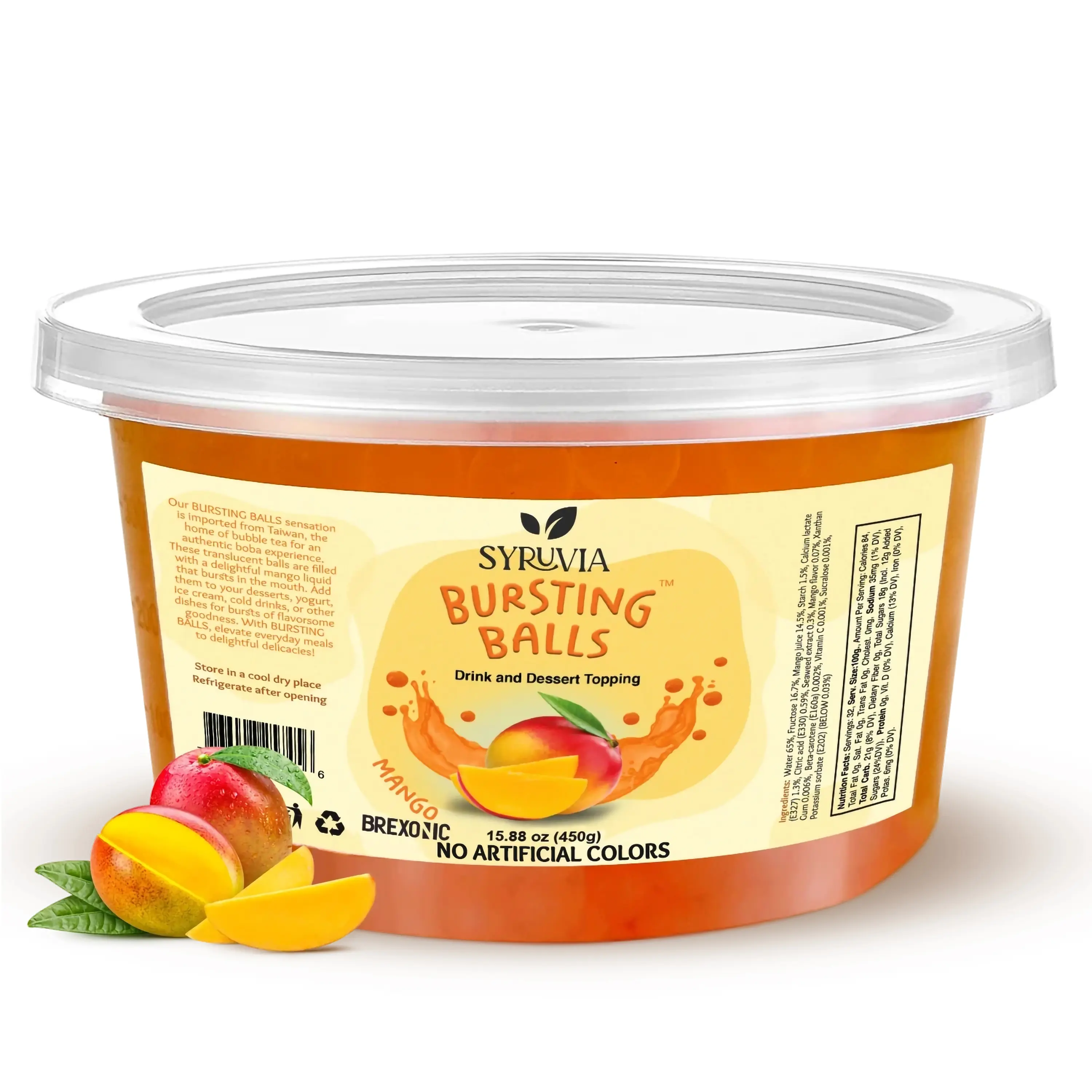 Mango Boba Pearls, Mango Popping Boba Bursting Boba, Mango Bubble Tapioca Pearls For Bubble Tea (Mango, 1 LB Pack of 1) Beverage Sweet