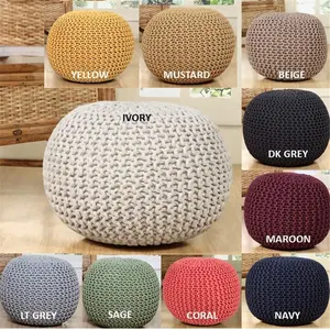 212 MAIN Aanny Designs Round Lychee Cotton Knit Cushioned Stool - Dark Grey Contemporary Apartment Furniture, Footrest Stool, Room Decor Ottoman, Foot Rest Stool