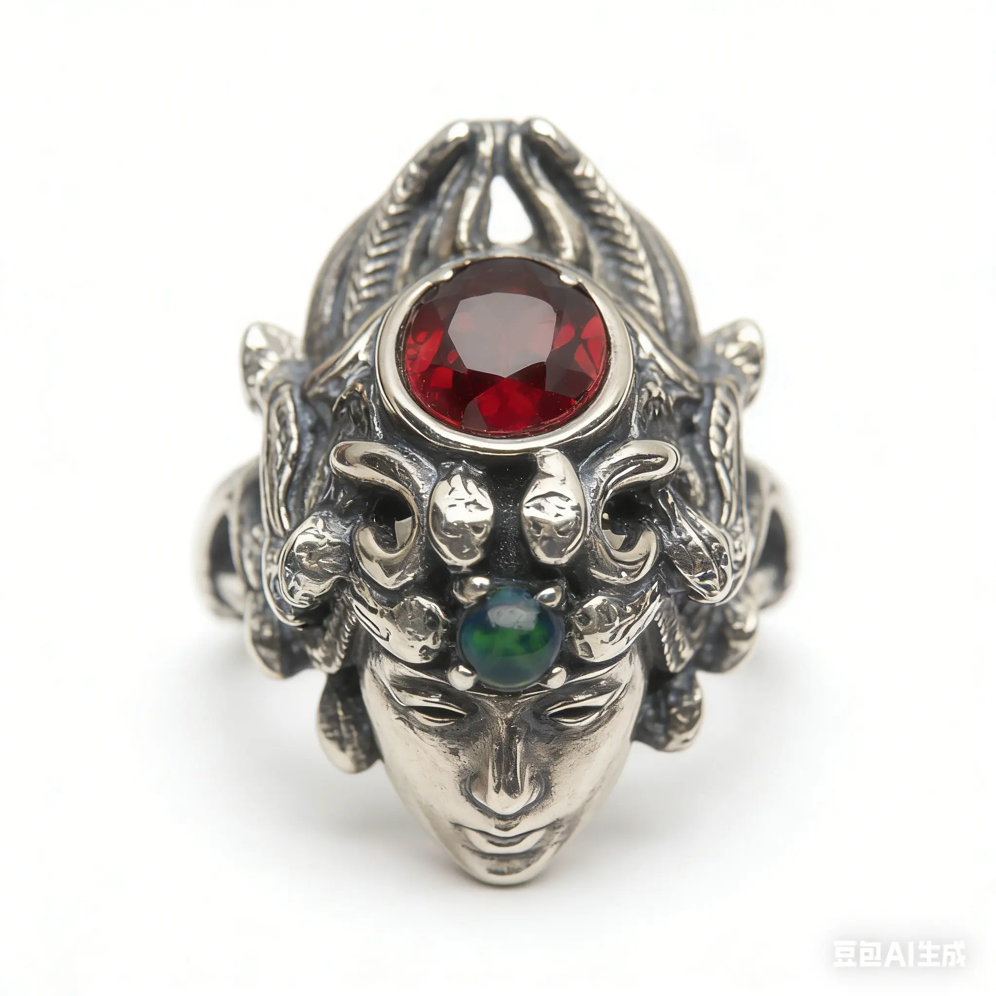 925 Sterling Silver Gothic Opal Medusa Statement Ring - Adjustable Open Ring, Exquisite Trendy Jewelry for Women, Fits Up to US9.5 Size