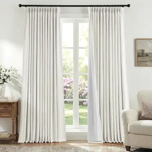 Ivory White Pleated Curtains 100% Blackout,Farmhouse Luxury Thermal with, for Living Room Bedroom, 40" Wx84 L 2 Panels