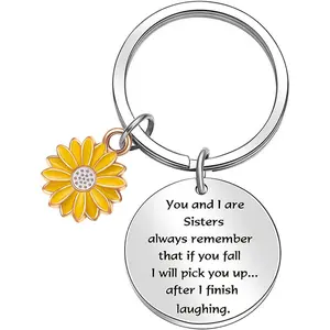 Sunflower and daisy pendant as a gift for friends on their birthday or Thanksgiving, stainless steel keychain