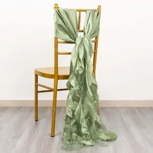 5 Pack Chiffon Satin Chair Sashes Sage Green Curly Willow Style - Easy to Use Flowy Chair Bows