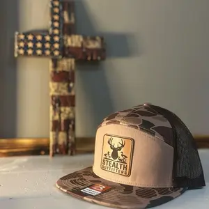 Stealth Outfitters 168 Richardson 7 Panel Duck Camo Hat with Deer and Duck square Logo for Hunting and Outdoor Enthusiasts