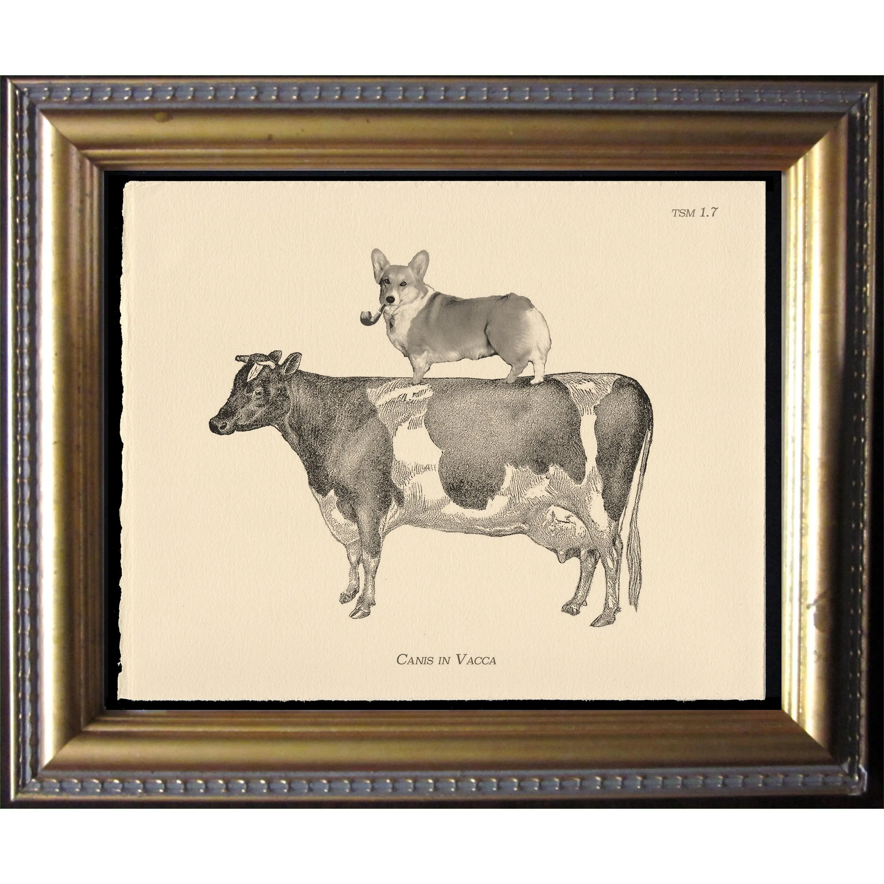 Corgi Riding Cow Vintage Collage Print dog art gift dog christmas gift for dog lovers gifts for boyfriends pet loss gifts for dog loss