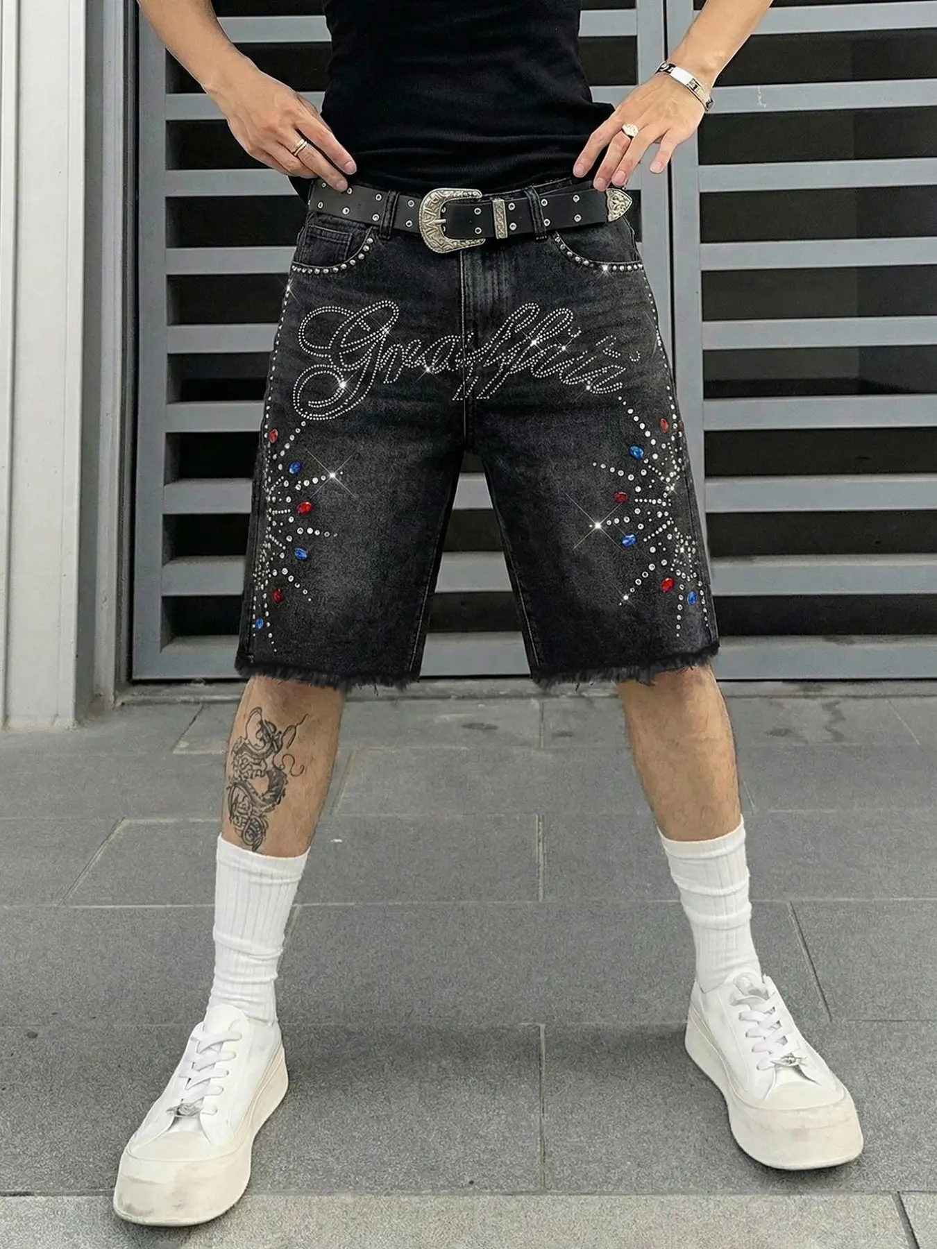 Men's Fashion Streetwear Denim Shorts, Loose-Fit Summer Casual Pants, Trendy Embellished Design, Comfortable & Stylish