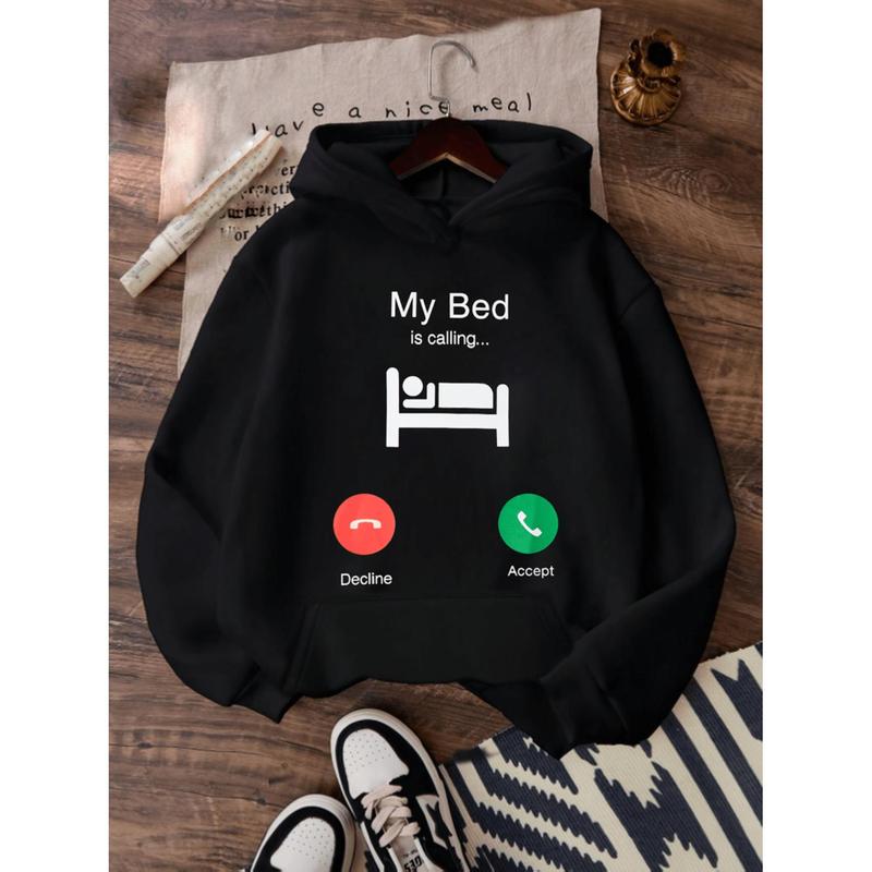 Stylish Women's Casual  Hoodie Featuring Playful My Bed Is Calling Graphic With Cozy Kangaroo Pocket And Drawstring Hood For Fall Winter Comfort