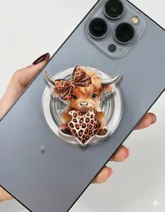 Leopard Highland Cow Phone Grip Magsafe, Cute Leopard Heart Highland Cow Phone Grip Holder, Funny Phone Holder, Adorable Animal Kindle Grip, Gift for Girls Boys