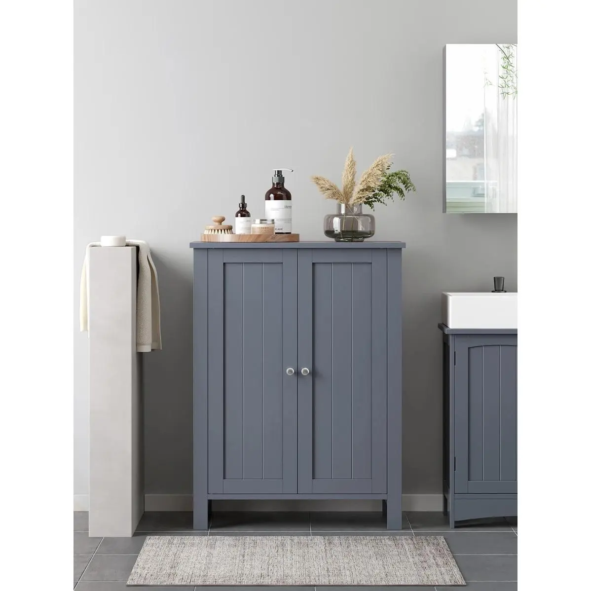 Sturdy MDF Freestanding Bathroom Floor Cabinet - Beadboard Look Base Unit with 2 Adjustable Shelves, Anti-Tip Kit, 28.7 lb (Above 25 kg) Space Saving Furniture, Easy Setup, 11.8x23.6x31.5in Storage Solution, 11.8"D X 23.6"W X 31.5"H, Assembly Required