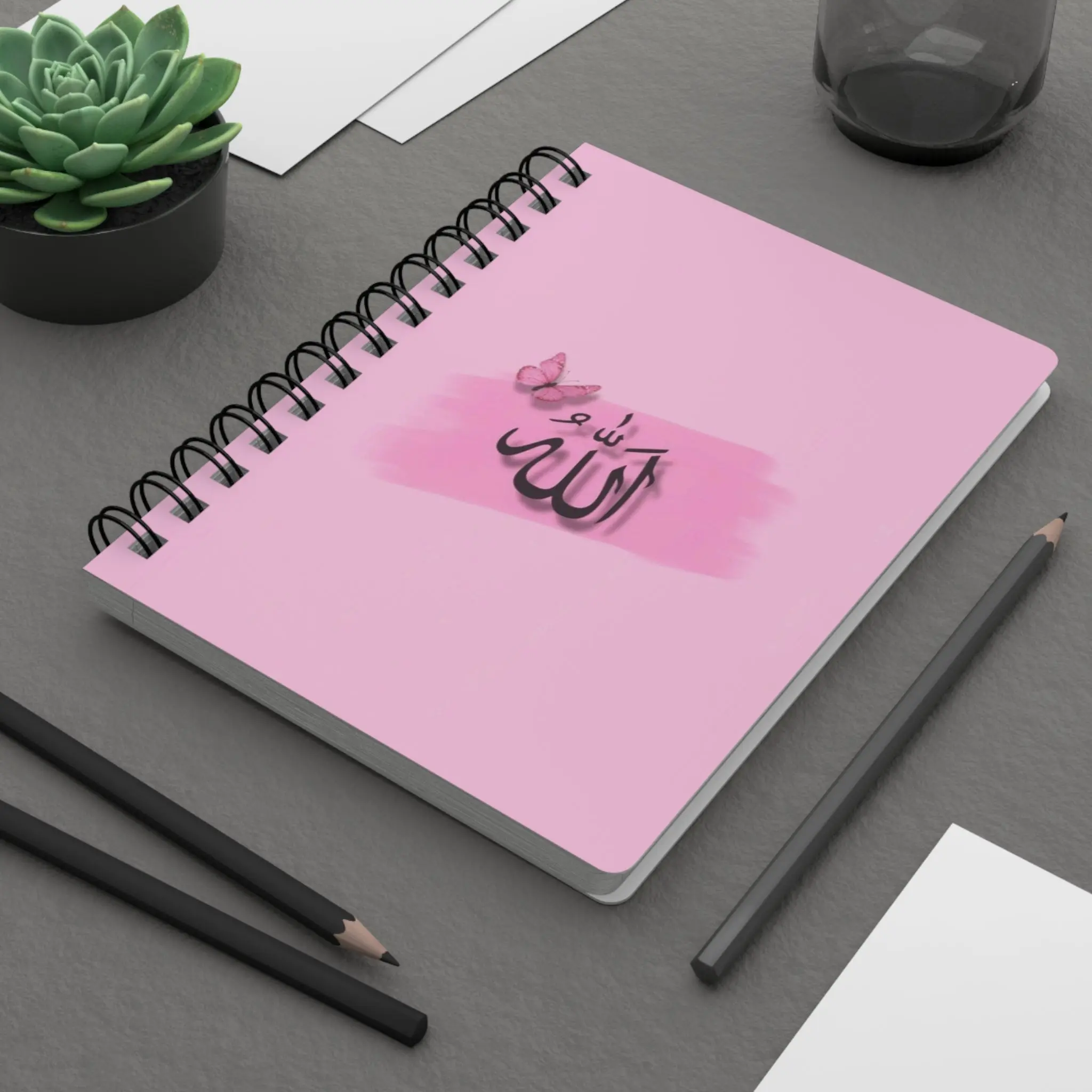 Spiral Bound Journal with Butterfly Art & Arabic Calligraphy - 1-Size Durable Adult Office Notebook, 90gsm Lined Paper (150 Pages/75 Sheets), Glossy Laminated Cover, Ramadan Gift, One Size, Durability