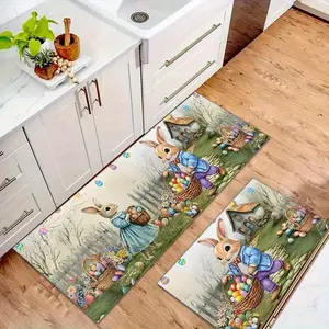 Easter Themed Kitchen Mat, 2 Counts/3 Counts Cute Rabbit & Egg Pattern Kitchen Rug, Non-slip Kitchen Floor Mat, Home Decor