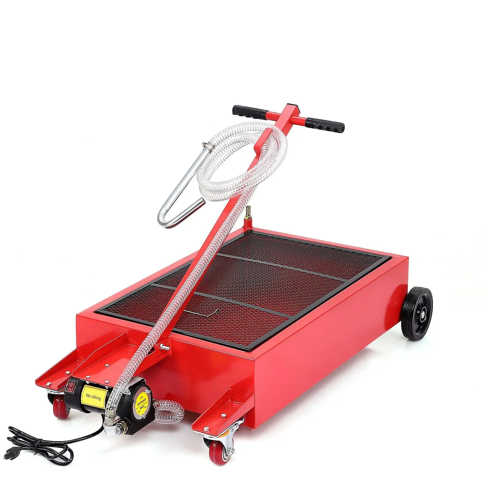 Low Profile Oil Drain Pan, 20 Gallon Low Profile Electric Oil Drain Cart with 110V Electric Pump, 8.2 ft Hose, Folding Handle & Locking Casters, Oil Change Pan for Cars, Trucks, RV, Buses, SUV