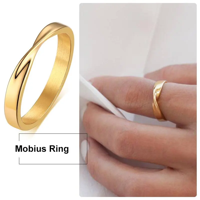 Thin 3mm Womem's Mobius Ring Charm Stainless Steel Twist Mobius Wedding Ring Infinite Love Gitfs