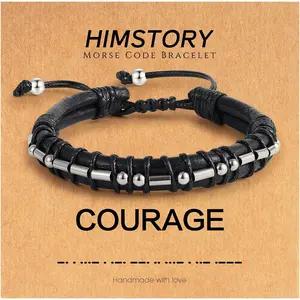 Valentines Day Gifts for Him, Morse Code Bracelets Leather Bracelet Graduation Gifts for Him Birthday Gift for Men Husband Boyfriend