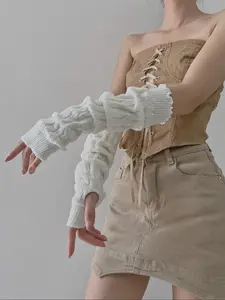 Women's Knitted Fingerless Gloves, Layered, Y2K Style, Plain Color, Loose Fit, Winter & Fall Accessory, Perfect for Daily Wear, Dates, Outdoor Activities