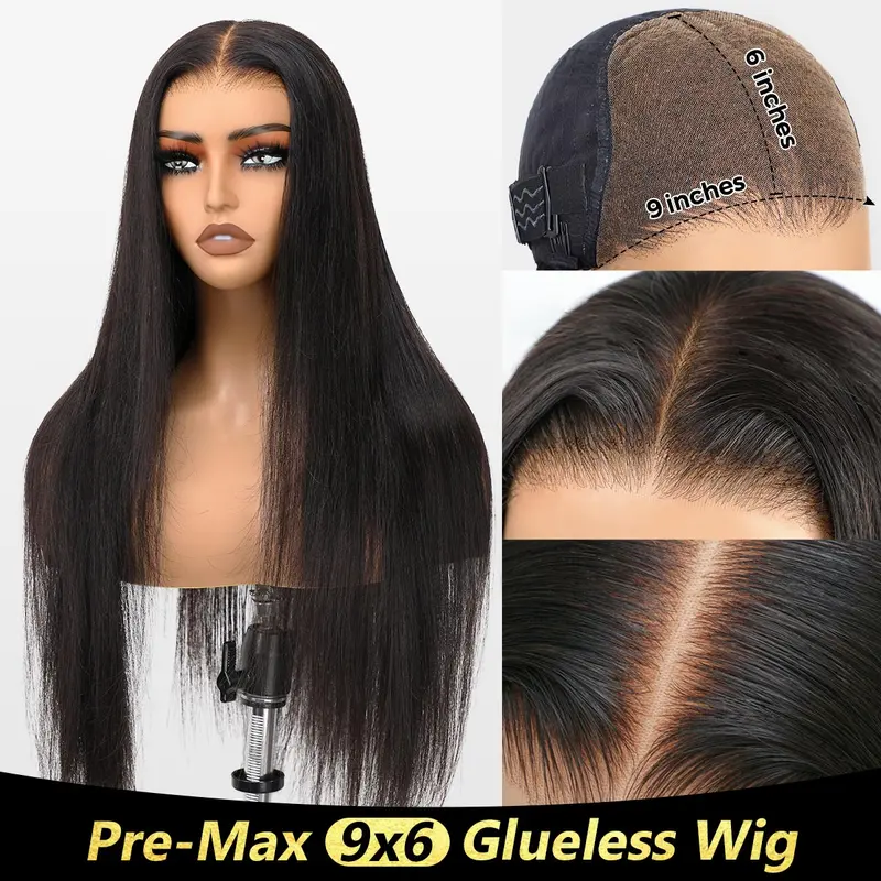 OQ HAIR M-cap Straight Wear Go Wigs Pre Cut 9x6 HD Lace Bleached Tiny Knots Glueless Wigs Human Hair
