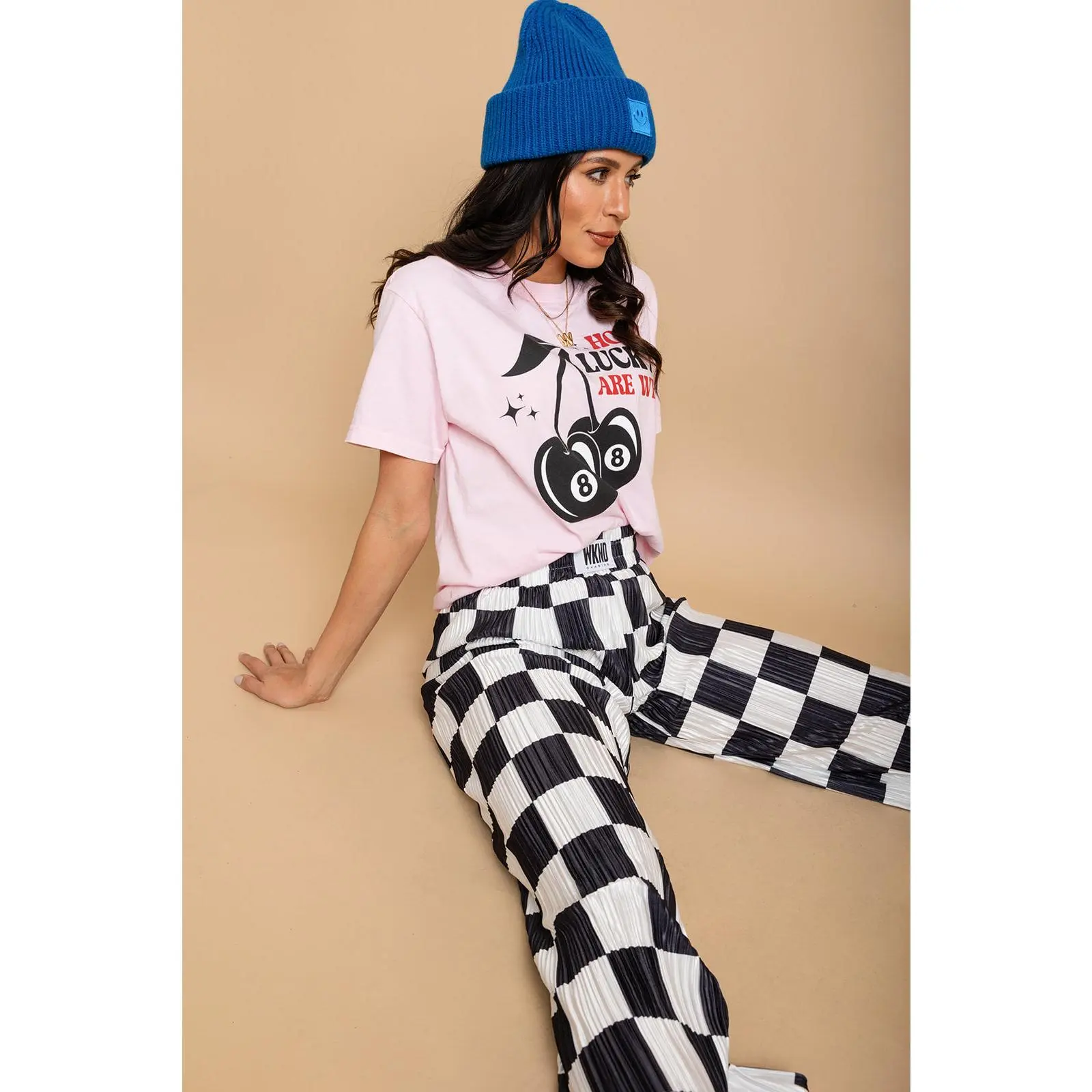 Checkered Plisse Pants - Black - TikTok Shop