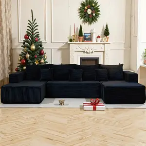 TikTok Viral 133" Cloud Couch! U-Shaped Modular Sectional, Deep Seat, No Assembly, Corduroy Luxury apartment furniture Sofa boneless couch living room sets deals floor Oversized Plush Chaise Lounge man cave
