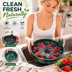 1PC Self Spinning Berry Washing Bowl, Self-Rotating Fruit Washer with Drain Hole, 360° Swirl Colander for Berries, Grapes, Vegetables & Kitchen Counter